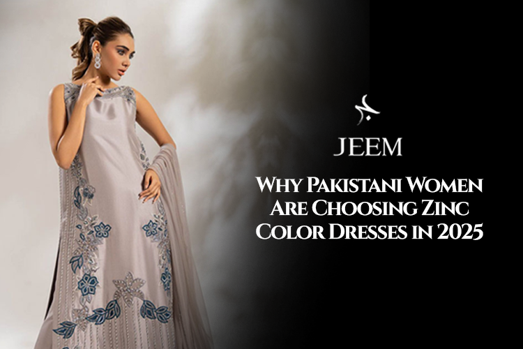 zinc color dress design Elegant Neck Embroidered Zinc Color Silk Dress for Girls (DZ18341) DressyZone.com