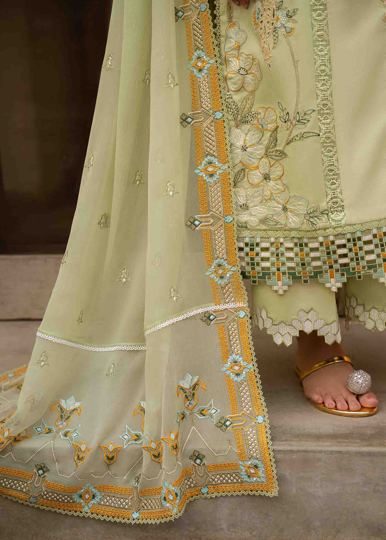 3 PIECE EMBROIDERED FERN GREEN - JEEM