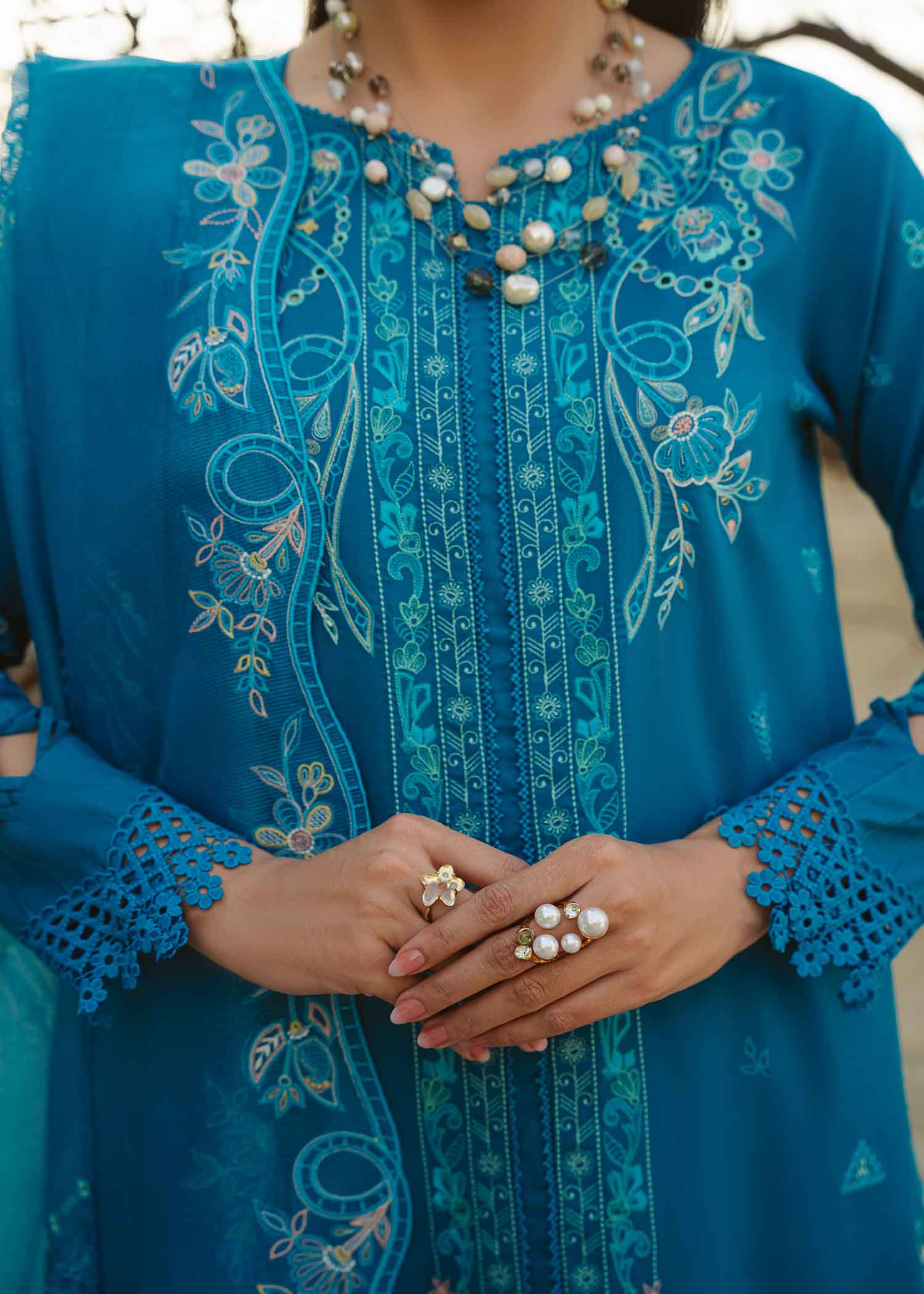 3 PIECE EMBROIDERED PACIFIC BLUE -JEEM