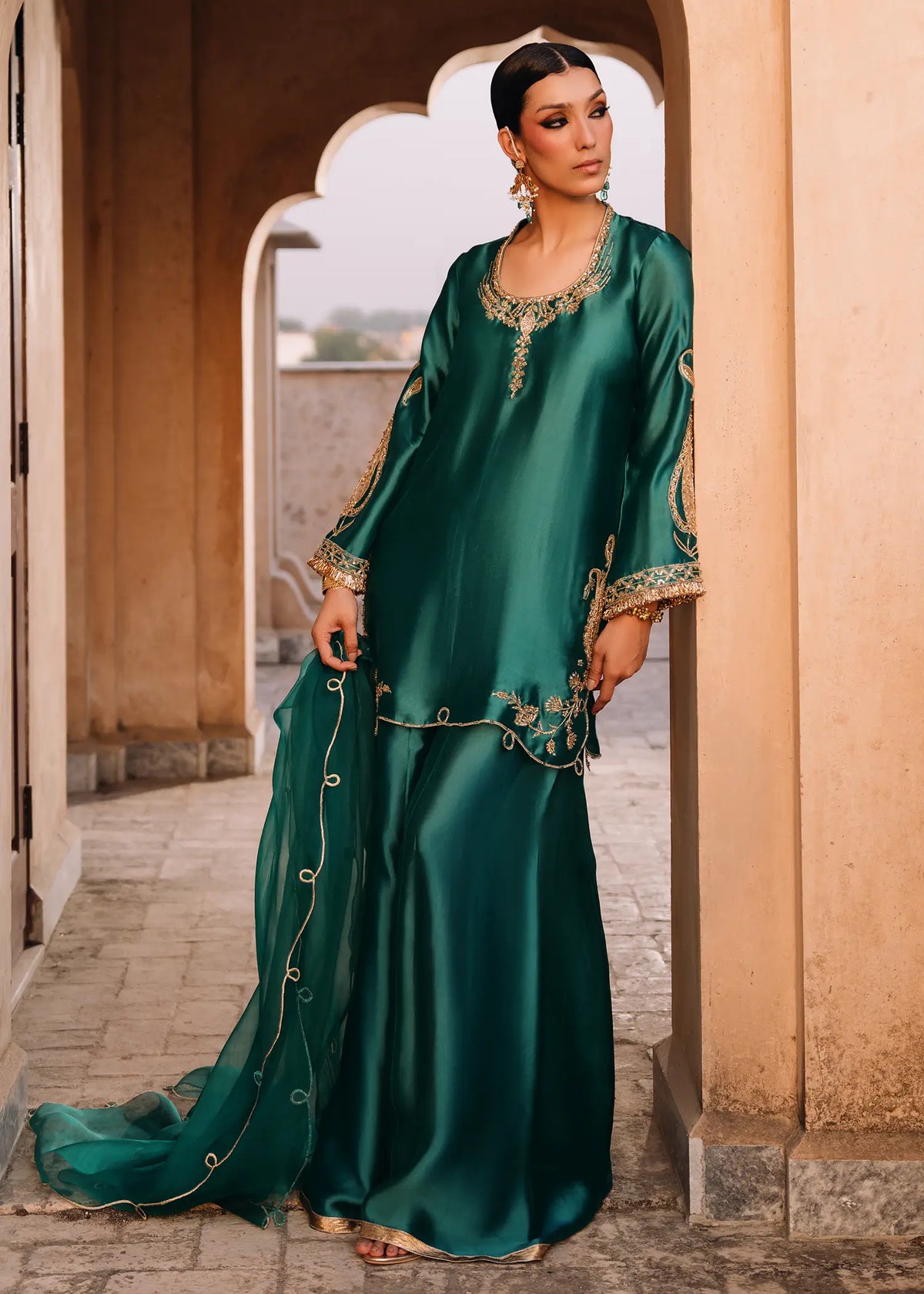 JEEM Emeral Zari emerald green sheesha silk suit with zardozi embroidery
