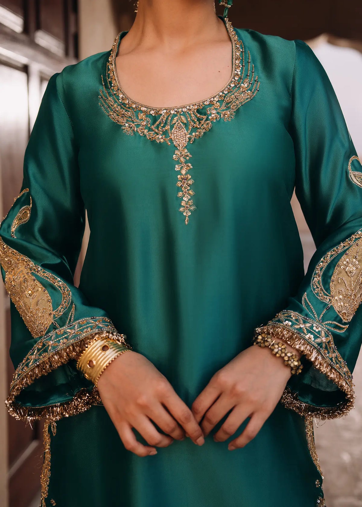 JEEM Emeral Zari emerald green sheesha silk suit with zardozi embroidery