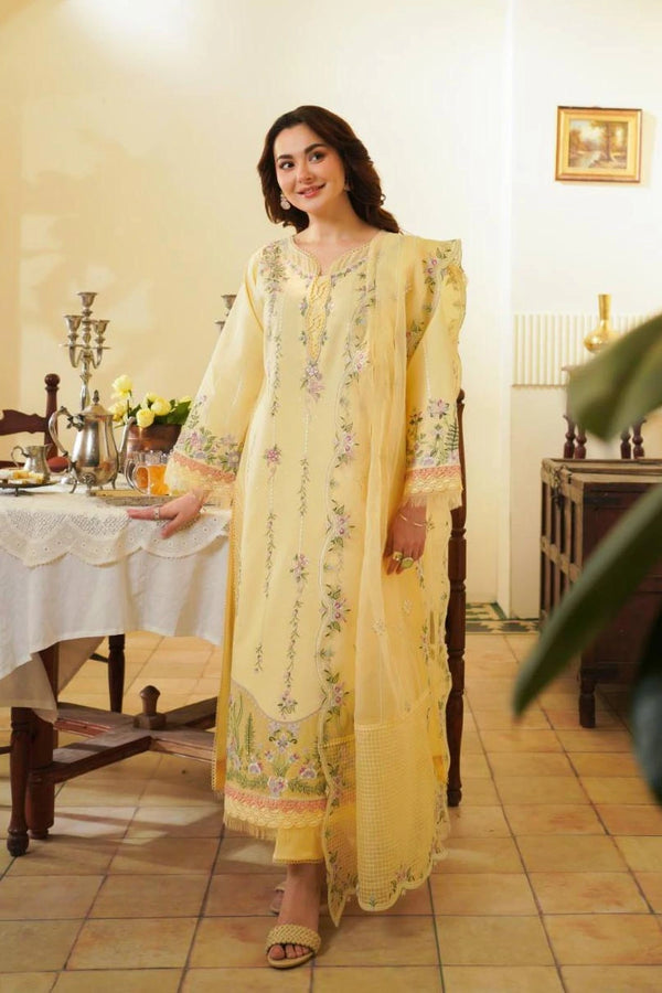 embroidered tuscan cream stitched lawn suit