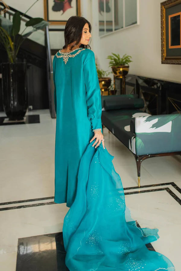 anna teal silk dress