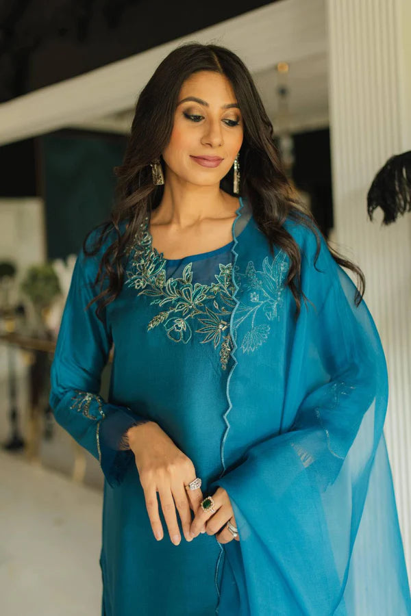 azure teal silk dress for woman