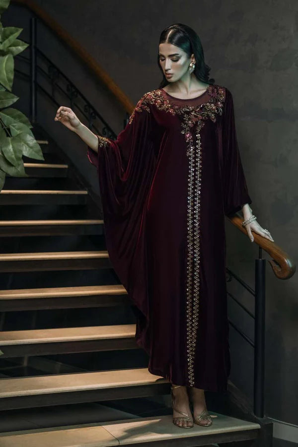 burgundy gem velvet dress