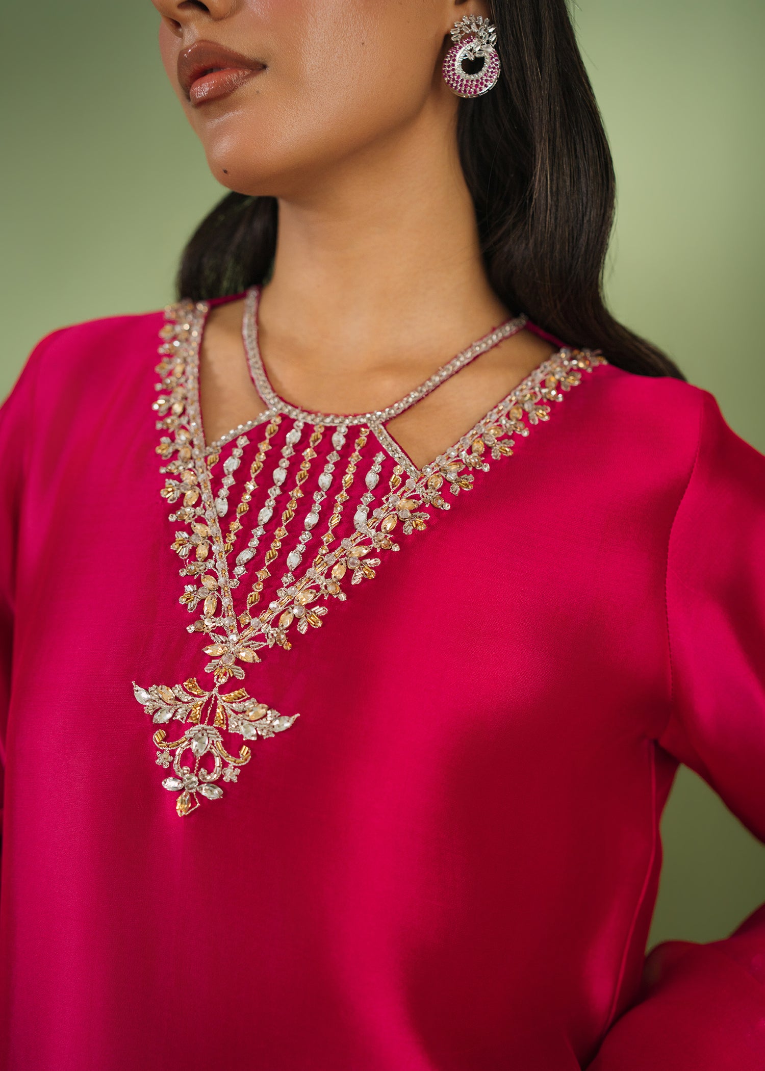 Rouge 3 piece embroidered sharara suit with organza dupatta