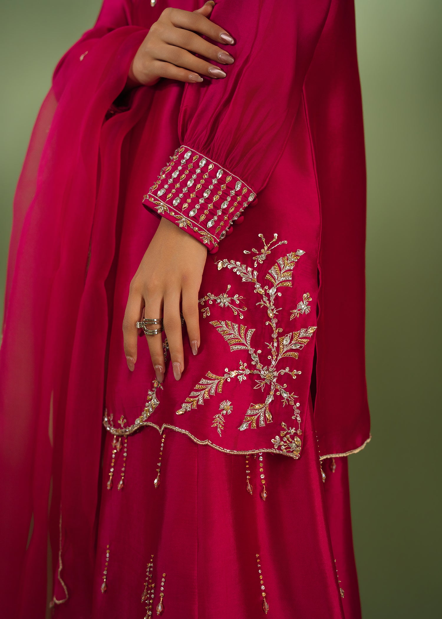 Rouge 3 piece embroidered sharara suit with organza dupatta