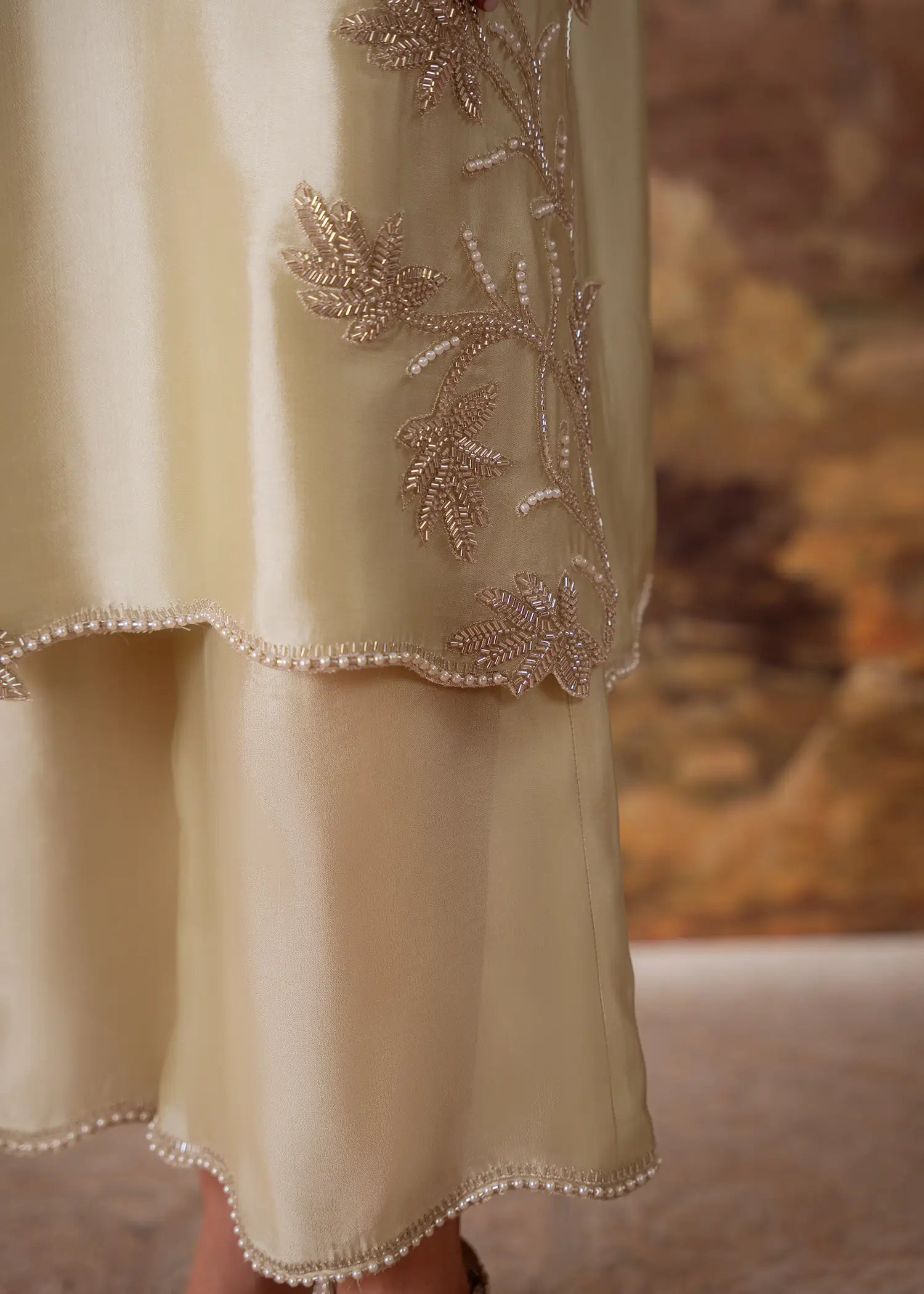 Dalia Mint Green sheesha silk kurta with floral vine embroidery