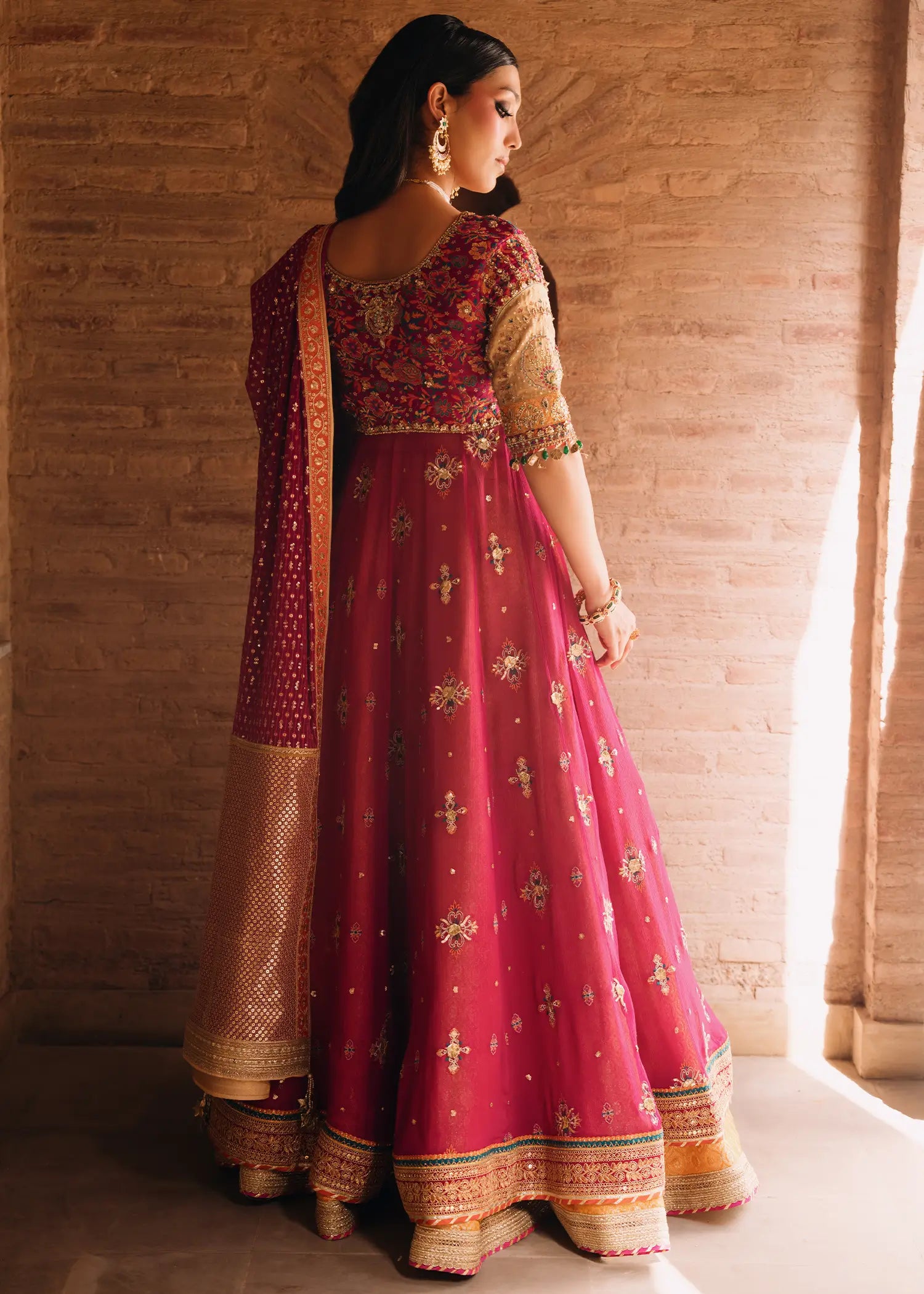 Fuschia Naaz tussel silk kalidar with mukesh net dupatta