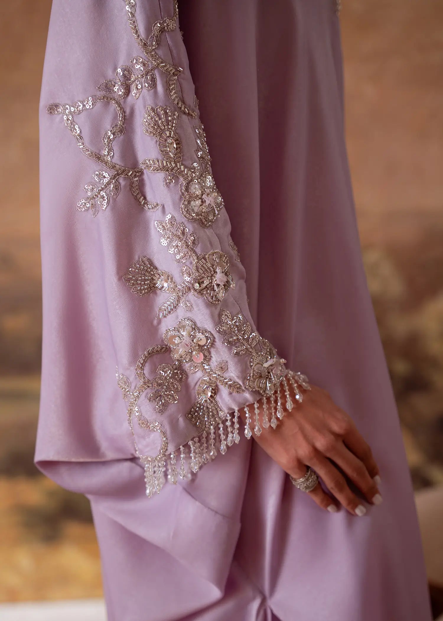 Serene Lilac sheesha silk sleeve with sequin floral embroidery