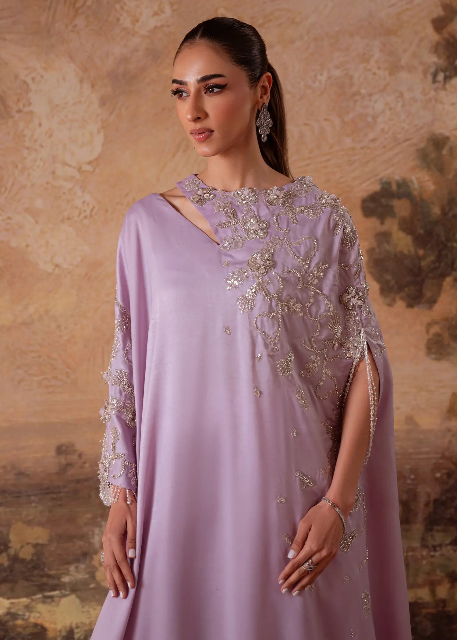 Serene Lilac sheesha silk sleeve with sequin floral embroidery