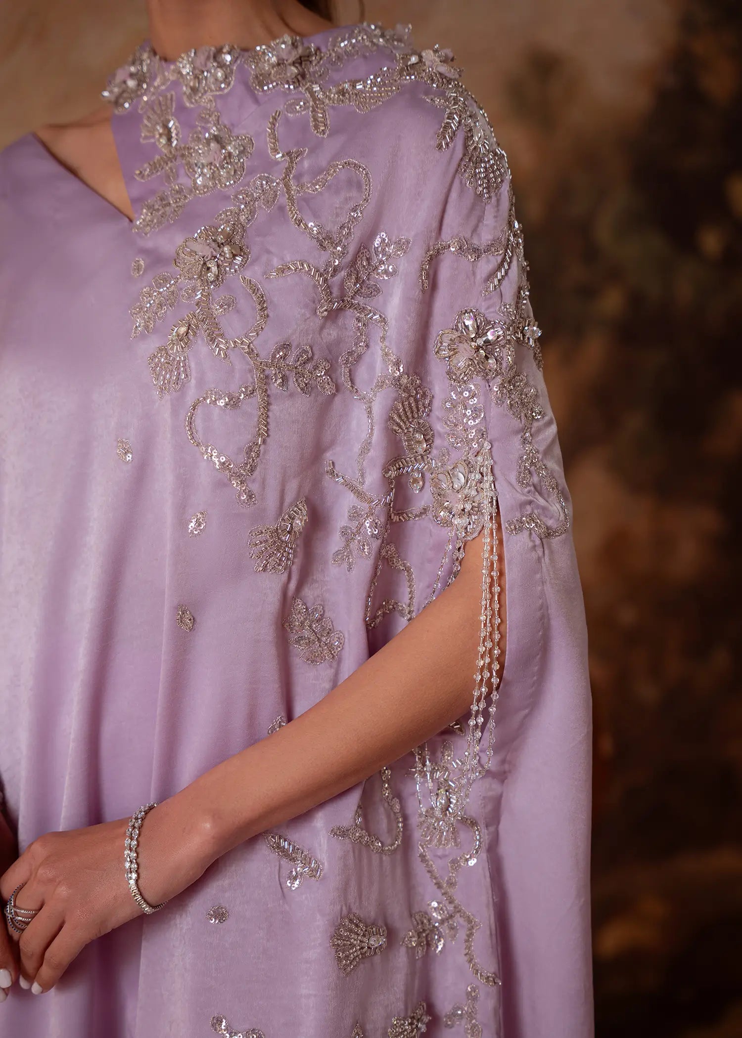 Serene Lilac sheesha silk sleeve with sequin floral embroidery
