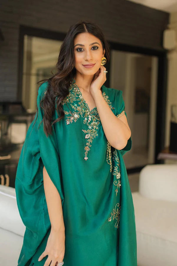 sia green raw silk dress