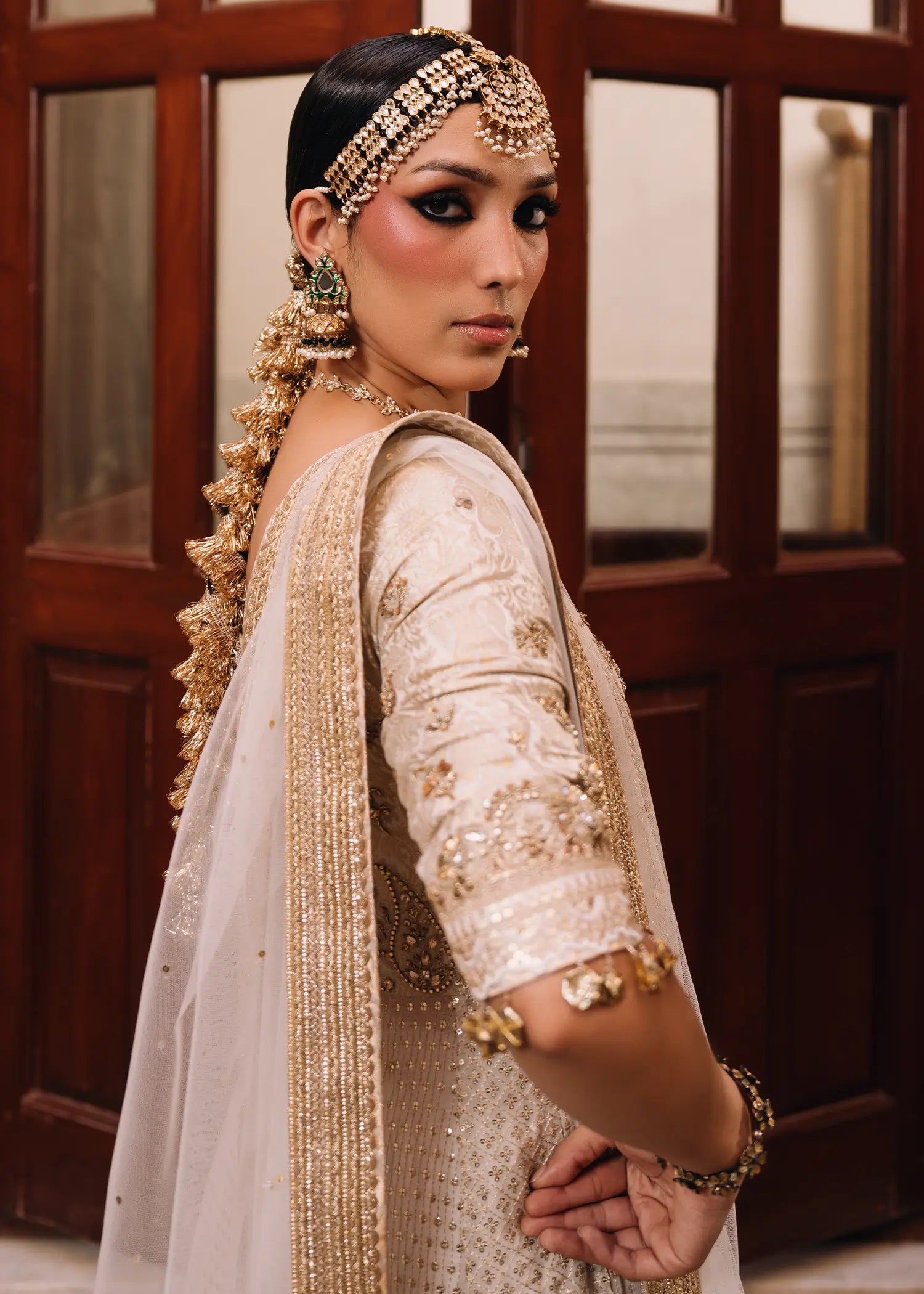 Sitara Kalidar ivory dress with zardozi and block print
