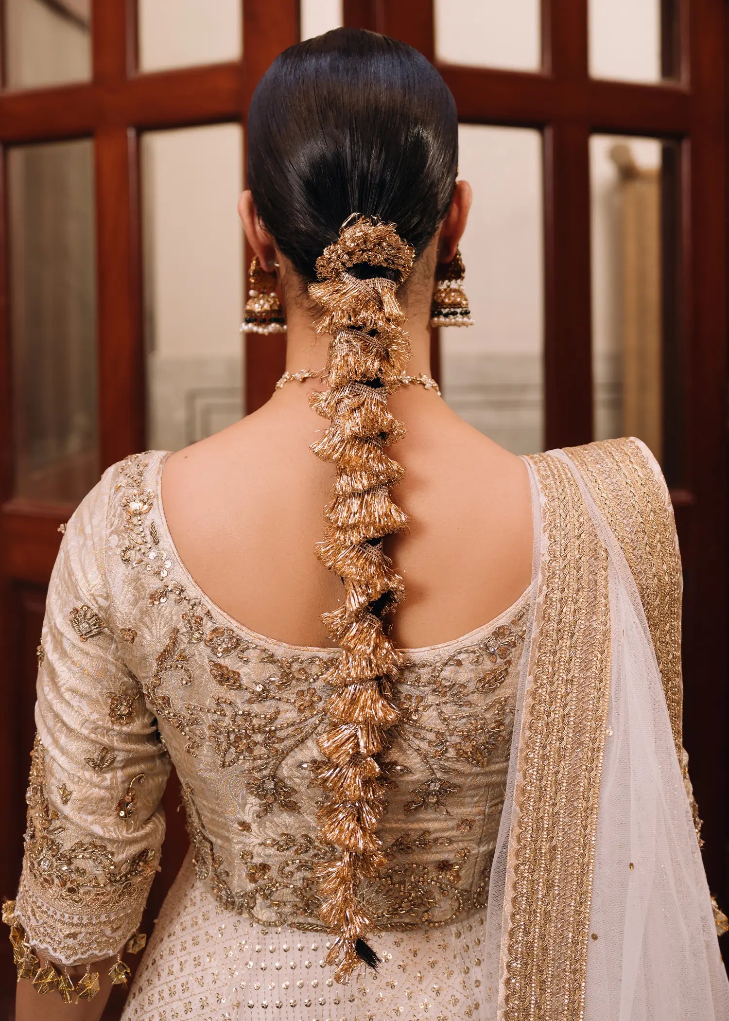 Sitara Kalidar ivory dress with zardozi and block print