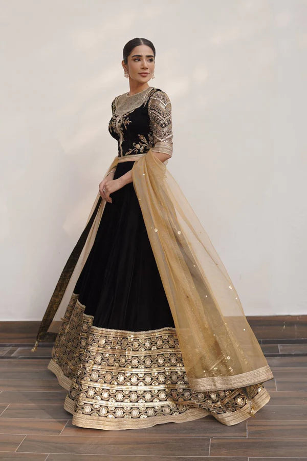 velvet choli lehnga