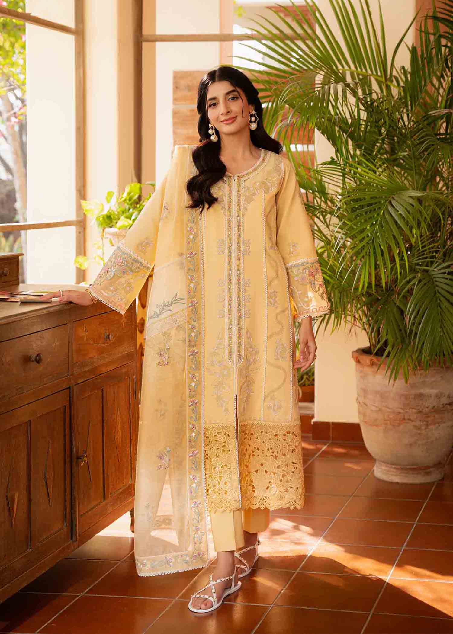 3 PIECE EMBROIDERED SUNGLOW YELLOW -JEEM