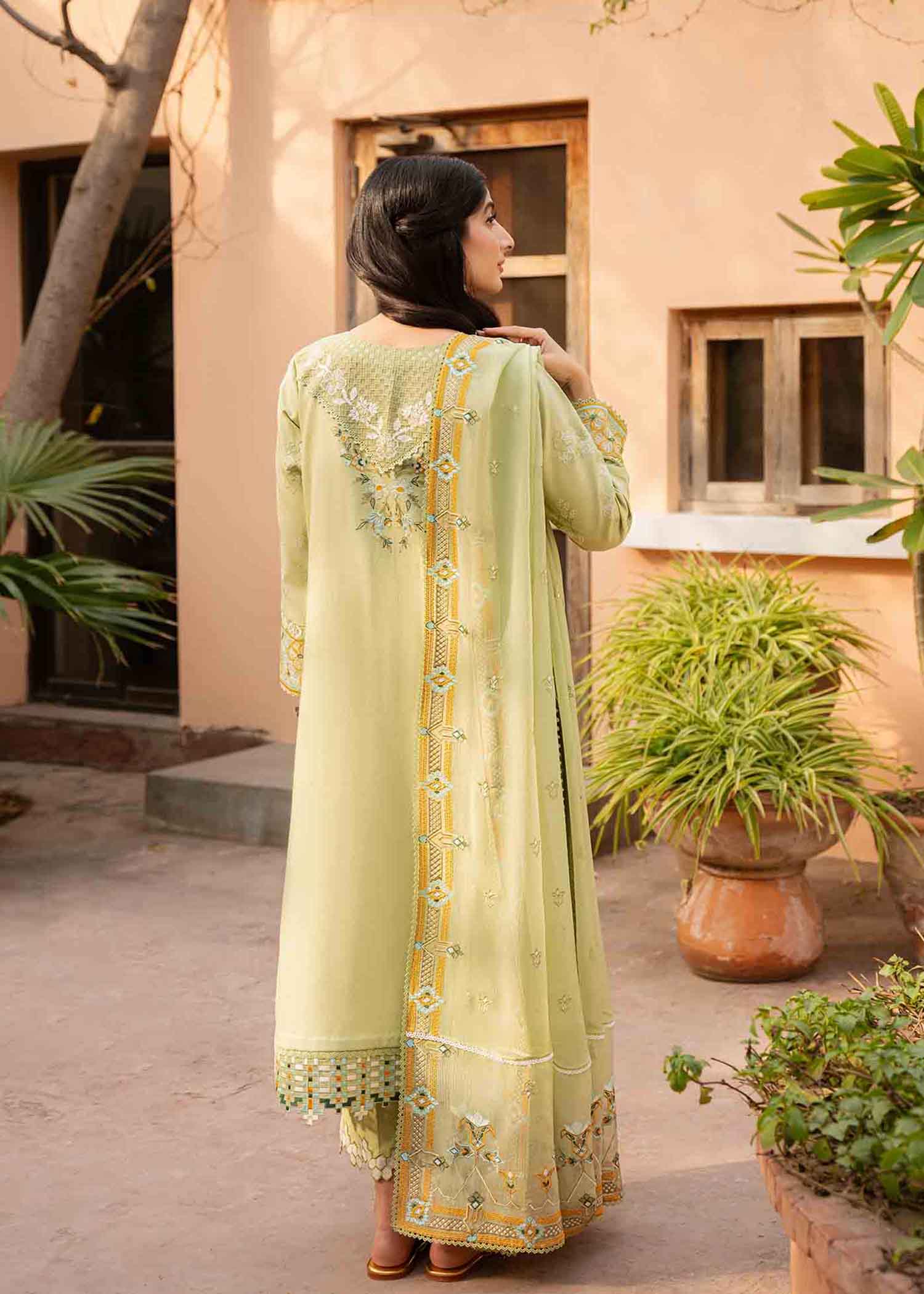 3 PIECE EMBROIDERED FERN GREEN - JEEM