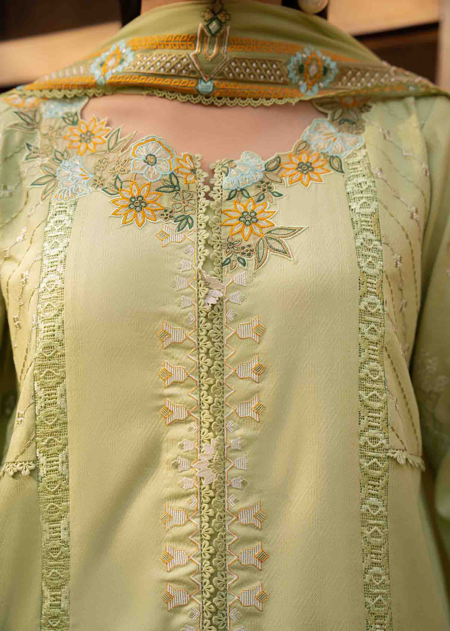 3 PIECE EMBROIDERED FERN GREEN - JEEM