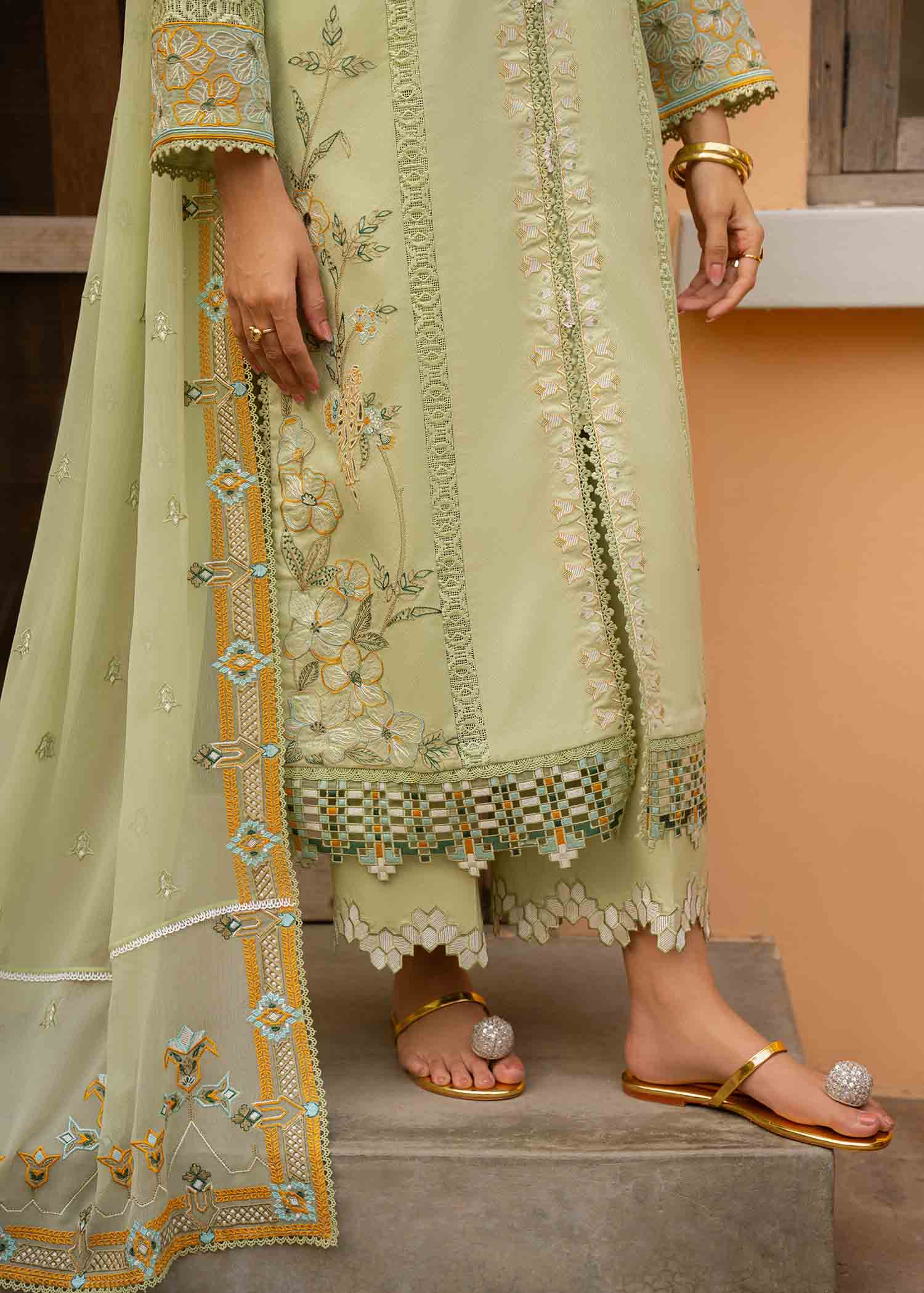 3 PIECE EMBROIDERED FERN GREEN - JEEM