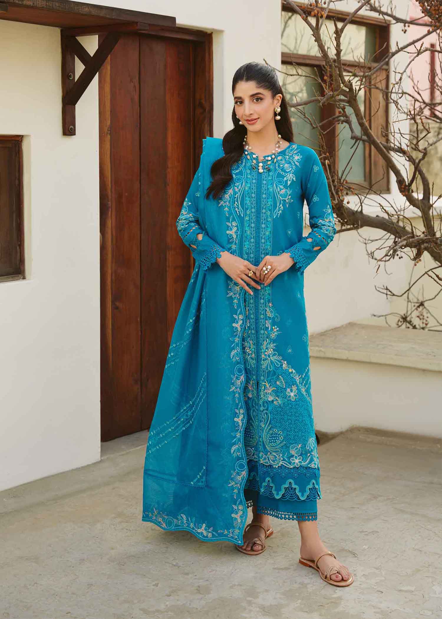 3 PIECE EMBROIDERED  PACIFIC BLUE -JEEM