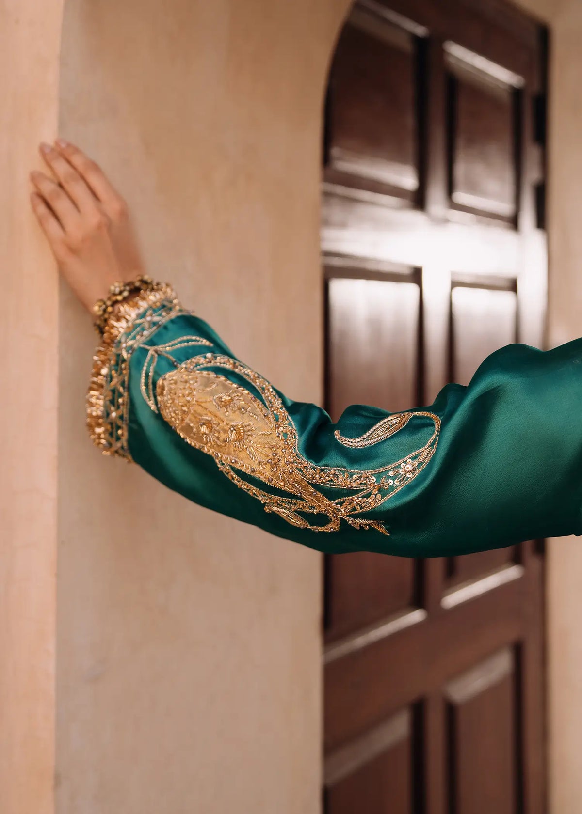 JEEM Emeral Zari emerald green sheesha silk suit with zardozi embroidery
