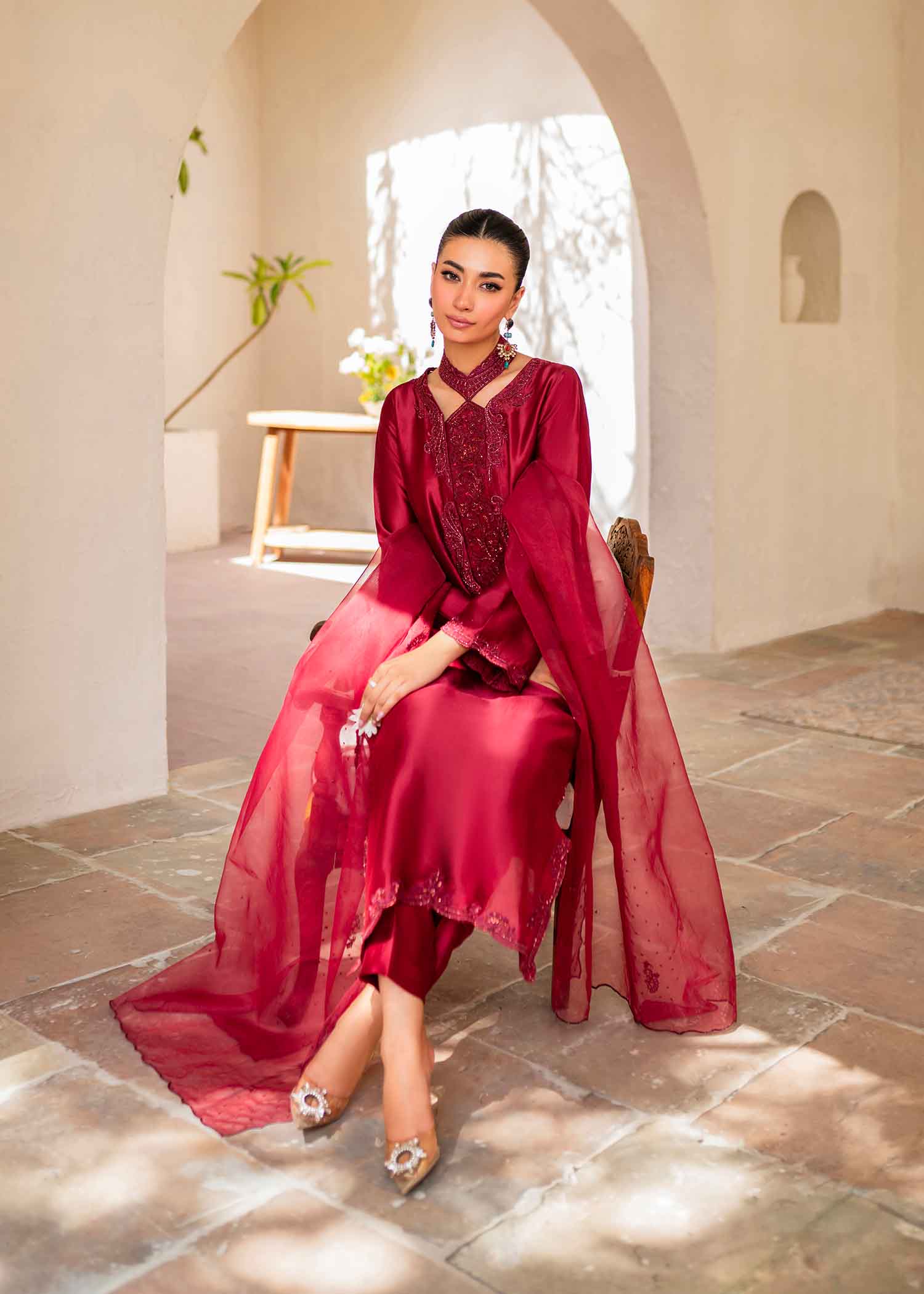 Sheesha Maroon Women Luxury Dress