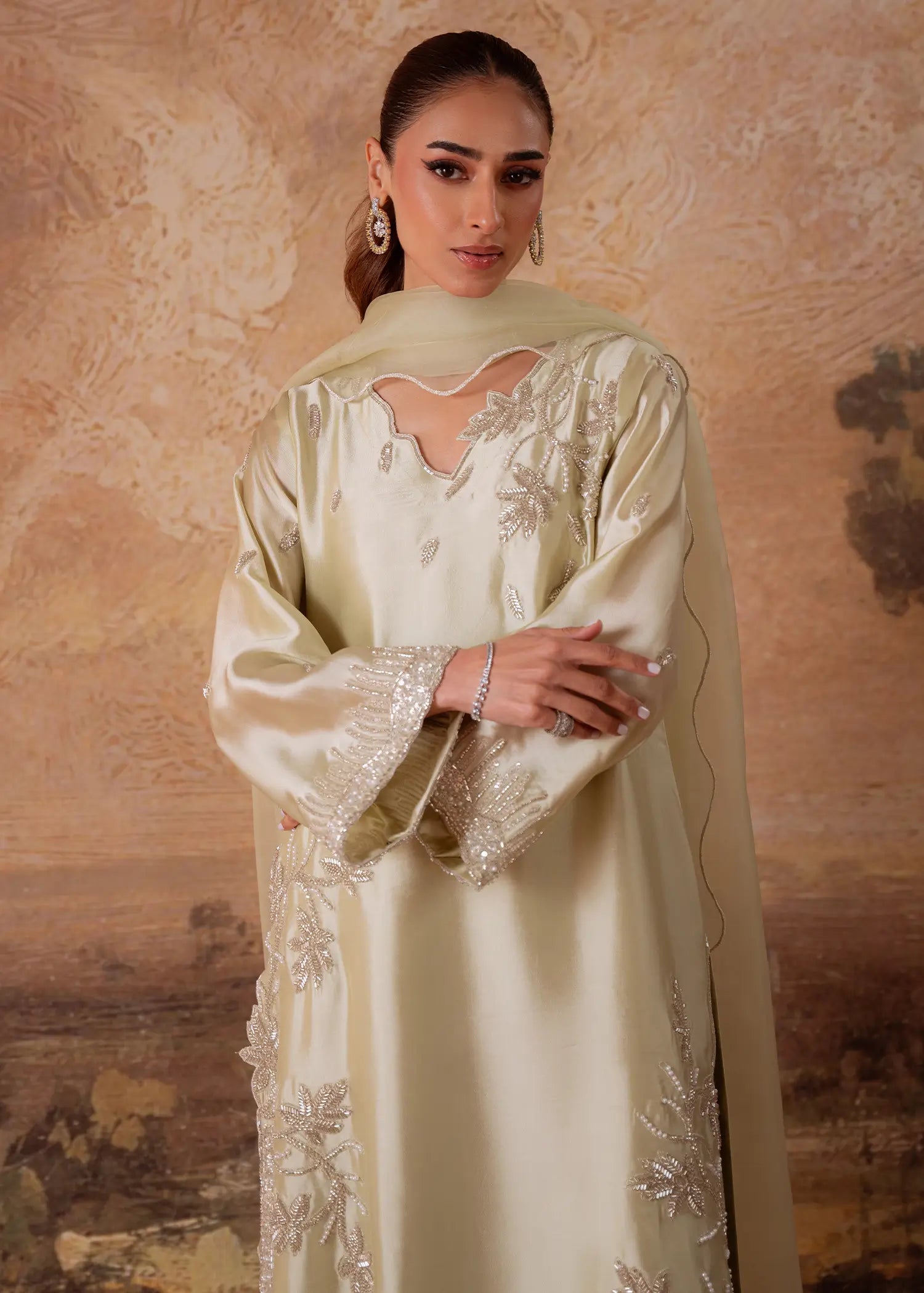 Dalia Mint Green sheesha silk kurta with floral vine embroidery