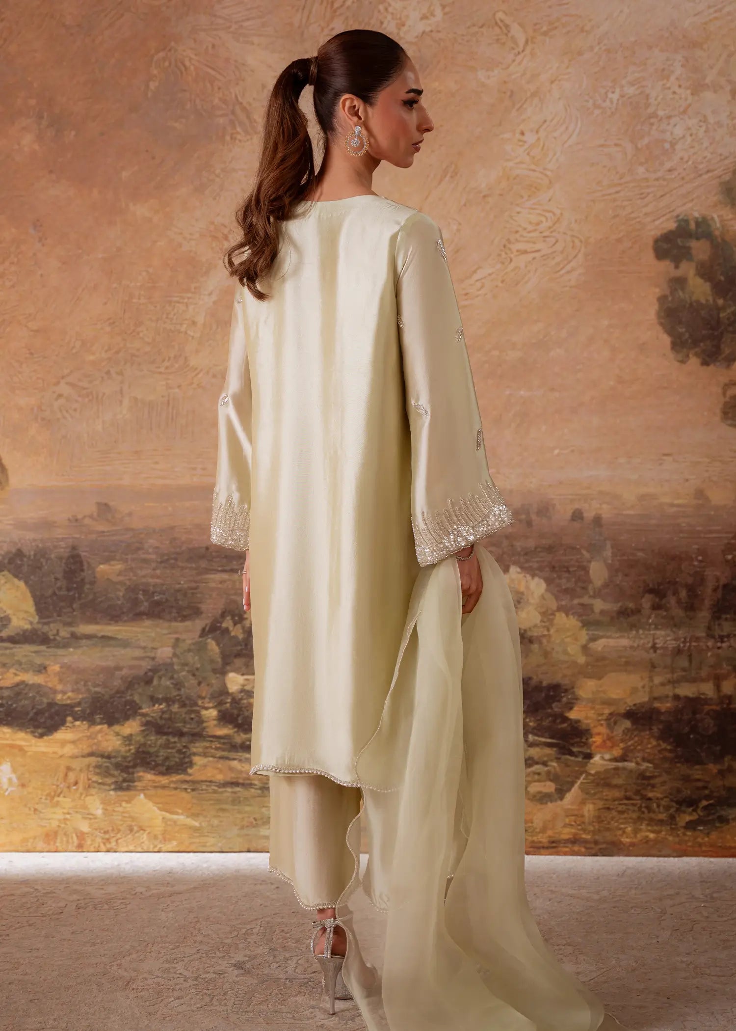 Dalia Mint Green sheesha silk kurta with floral vine embroidery