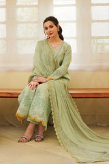 fezmint green stitched lawn for women