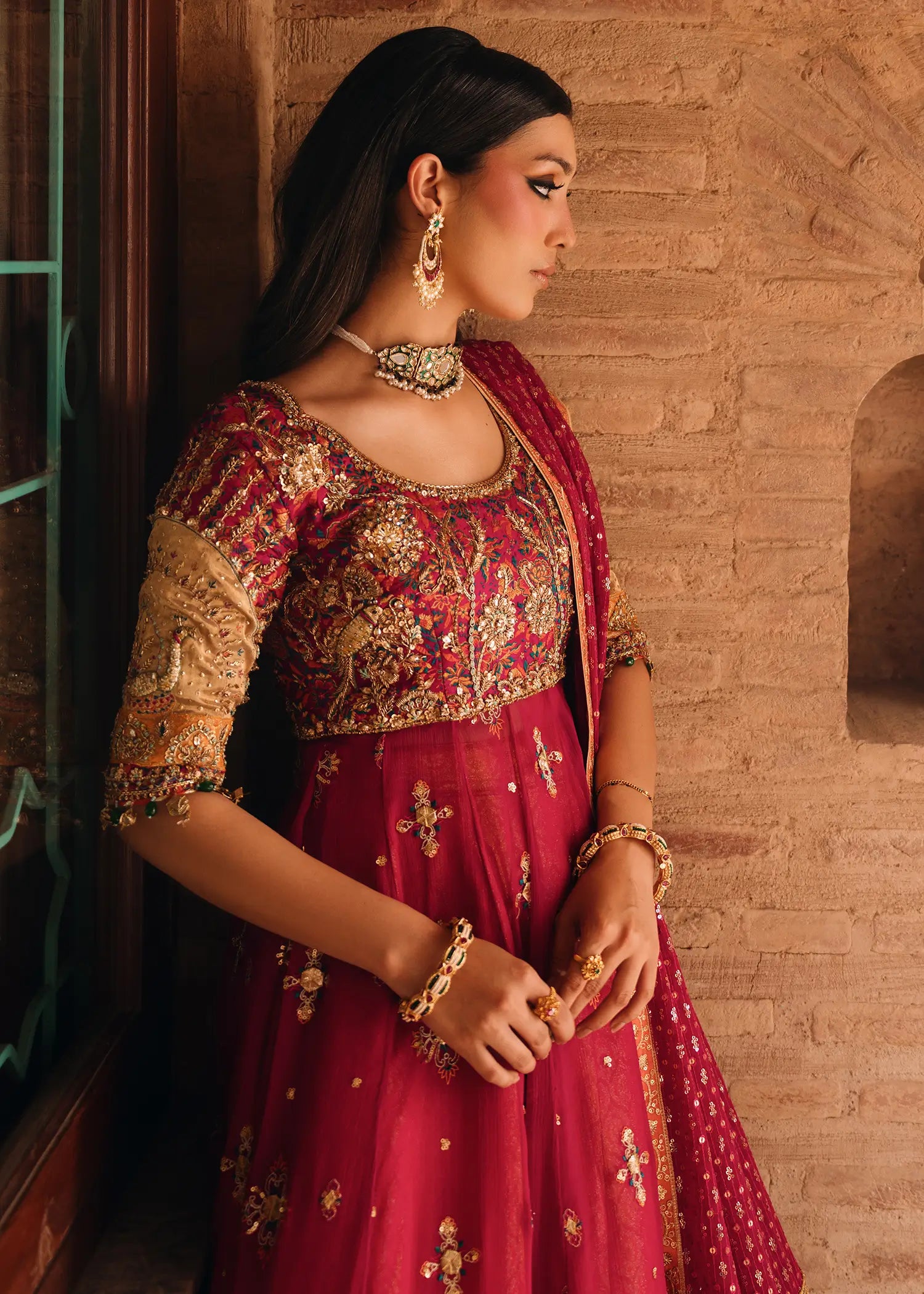 Fuschia Naaz tussel silk kalidar with mukesh net dupatta