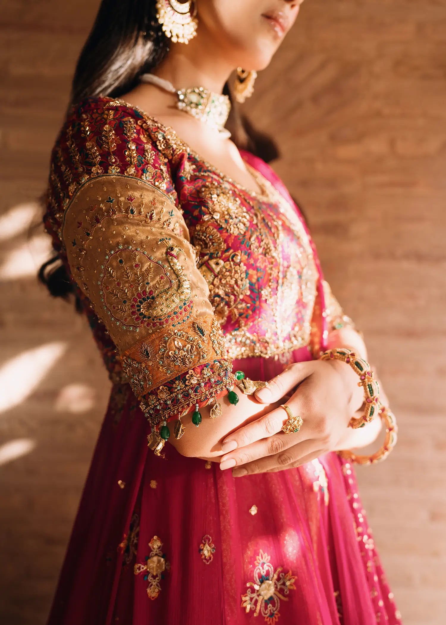 Fuschia Naaz tussel silk kalidar with mukesh net dupatta