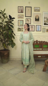 3 PIECE EMBROIDERED FEZ Mint Green Stitched Lawn Suit