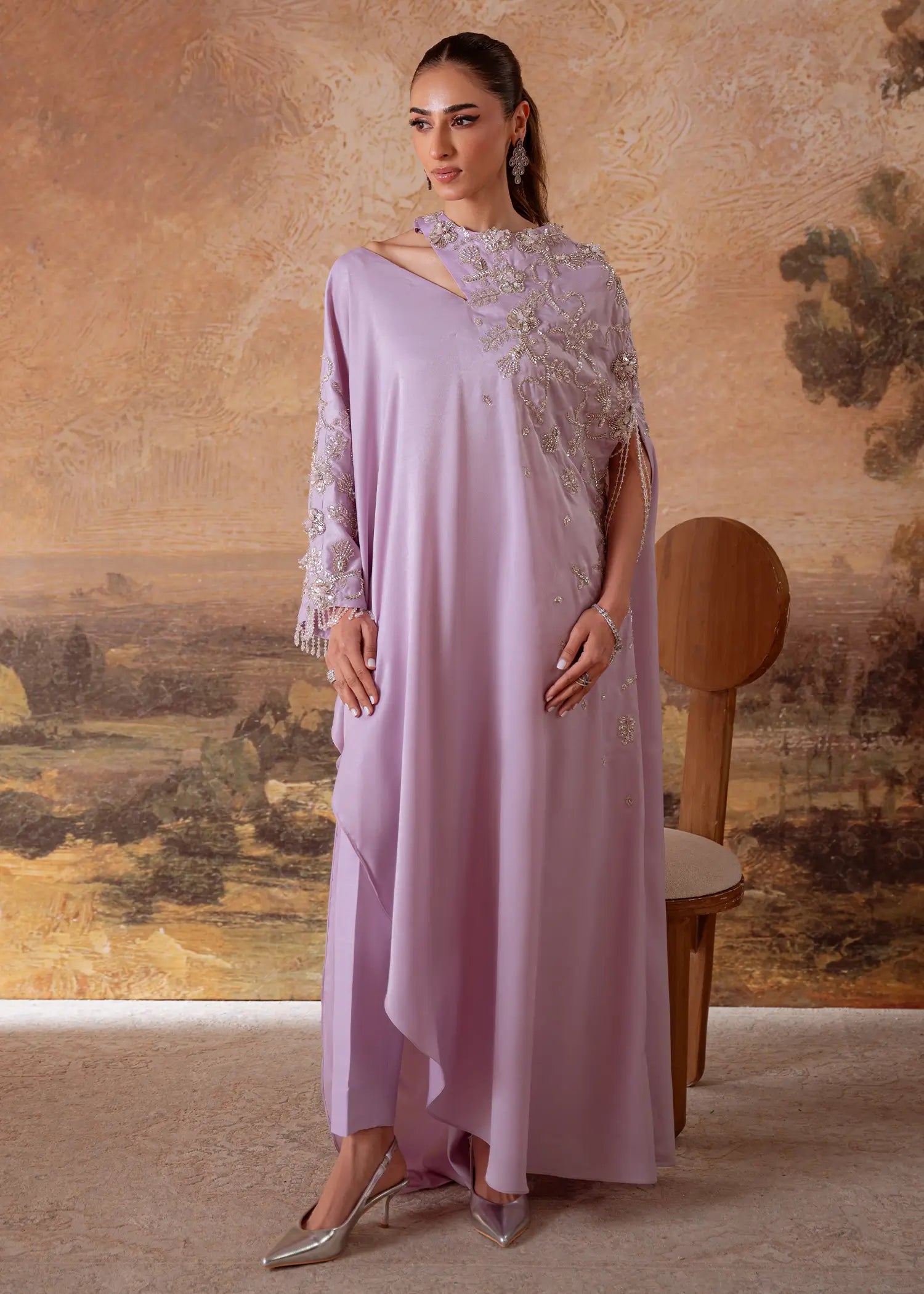Serene Lilac sheesha silk sleeve with sequin floral embroidery